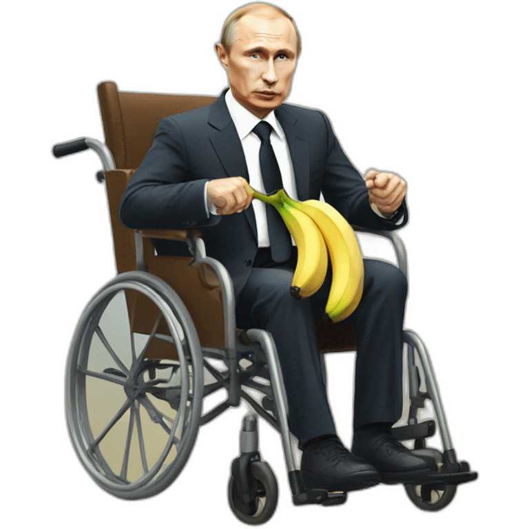 furious vladimir putin monke holding a banana rides golden toilet wheelchair emoji