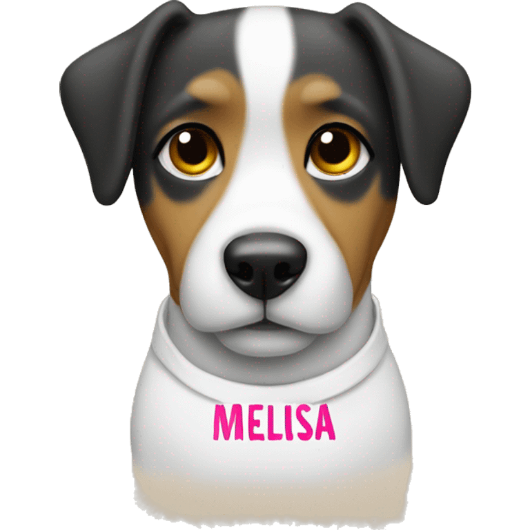 dog wearing shirt with the name Melissa written on it emoji