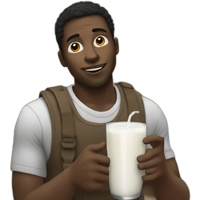 black man with a glass of milk leaving from a house emoji