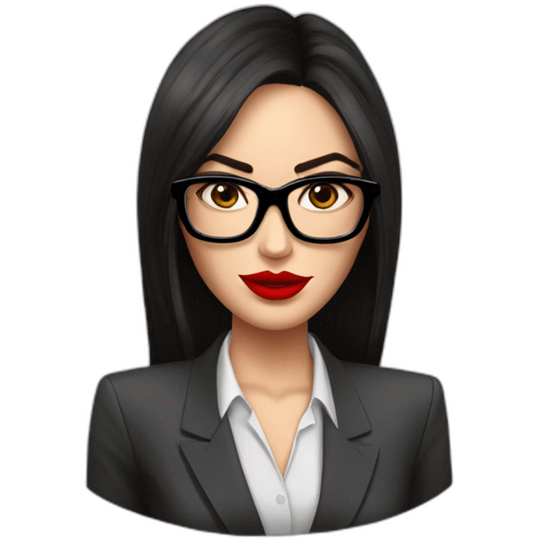 megan fox in a suit with big black glasses, showing a red card, realistic emoji