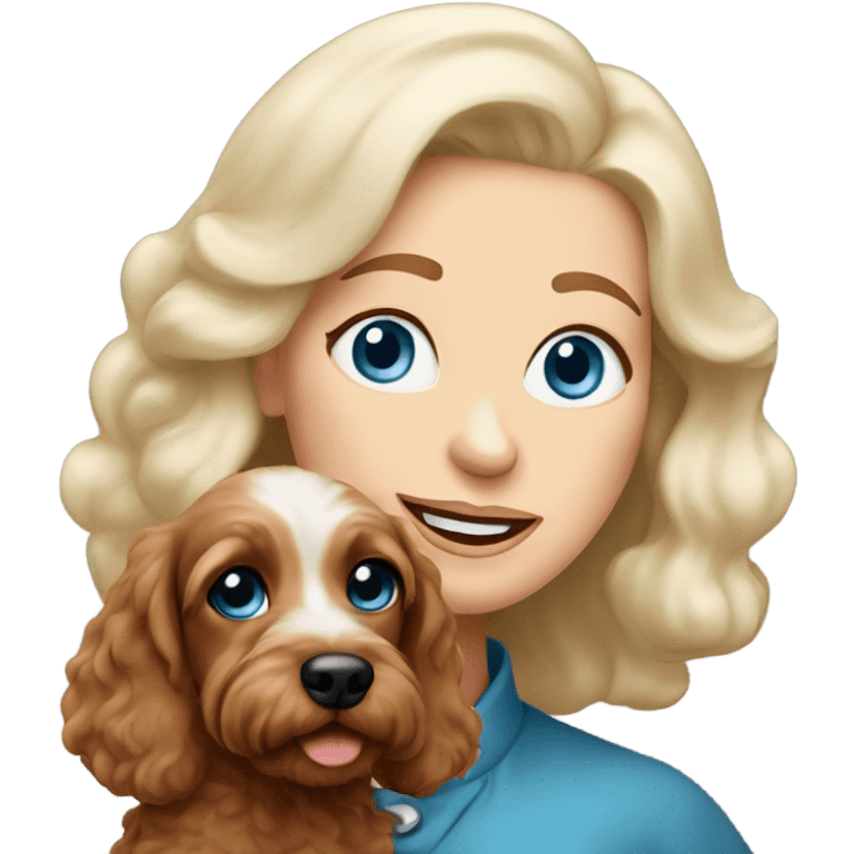 blue eyed old blonde lady with brown Cockapoo puppy dog emoji