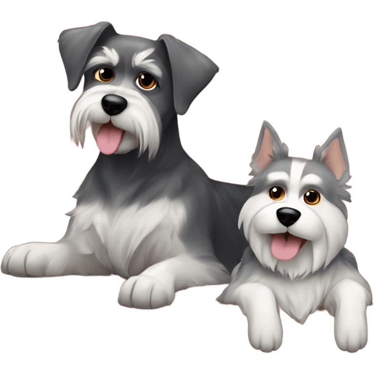 Three dogs: schnauzer, Yorkshire and husky laying on coach emoji