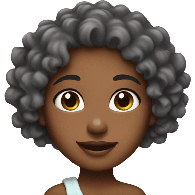 Girl with curly hair doing her skin care emoji