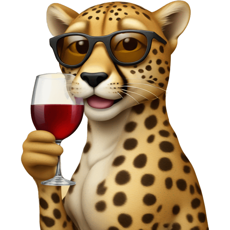 A cheetah wearing sunglasses and holding a glass of wine emoji