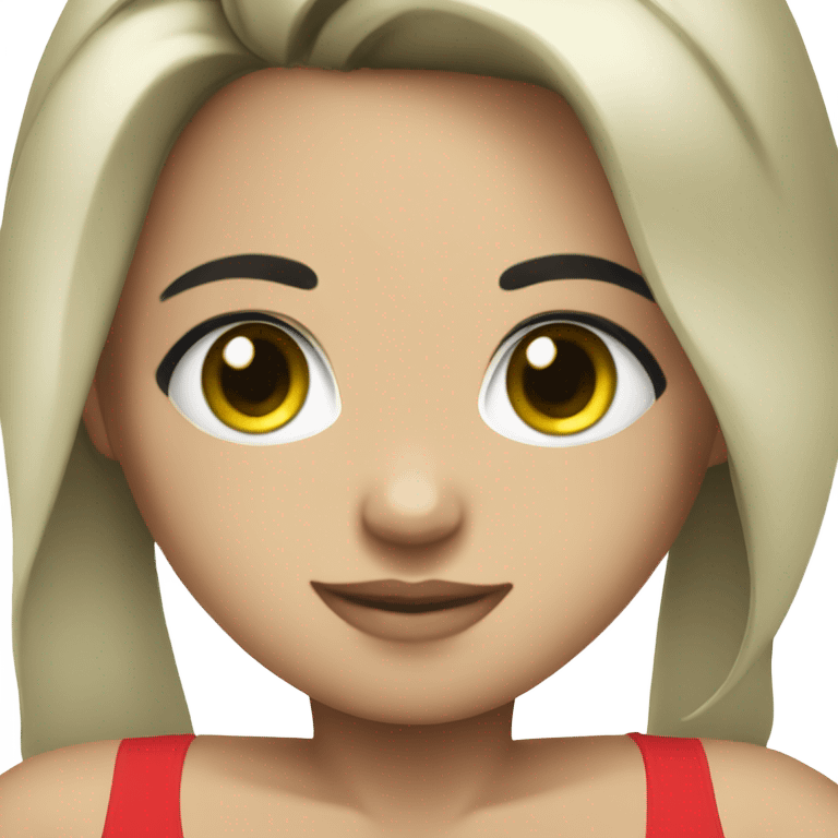 girl with black hair and green eyes, red bikini top emoji