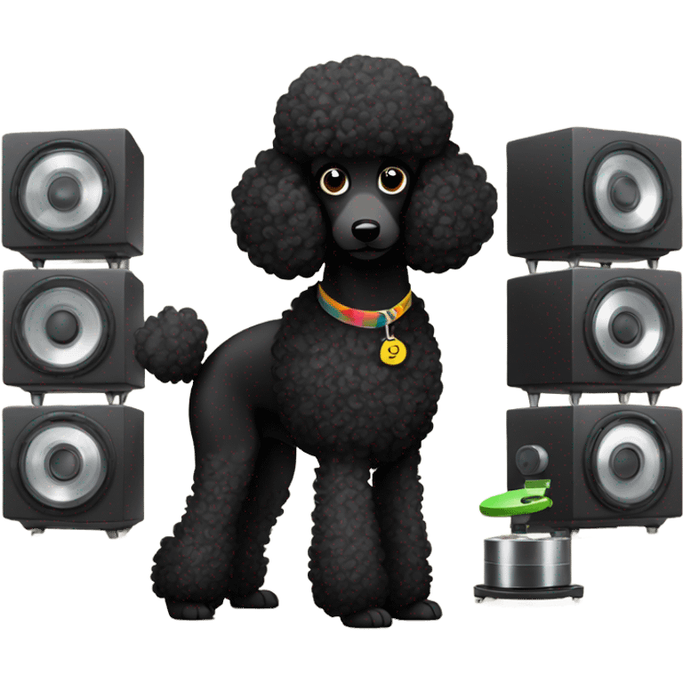 Black poodle on turntables emoji