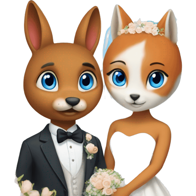 bunny with blue eyes and fox on their wedding day emoji