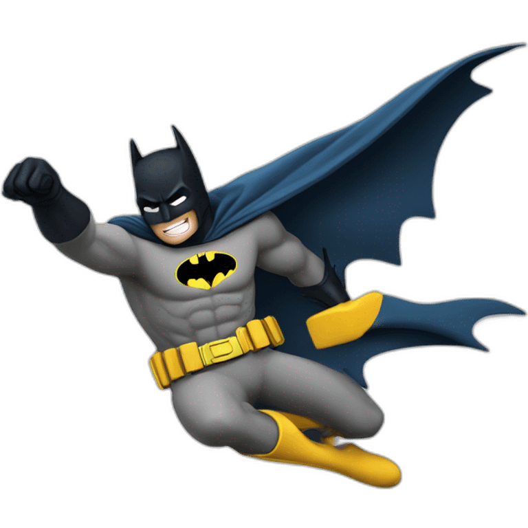 batman diving to the ground, cape flying upward, sword in his hand swinging down emoji