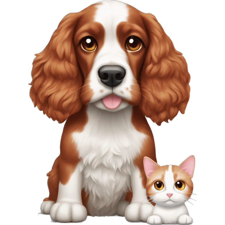 Red cocker spaniel with white cat emoji