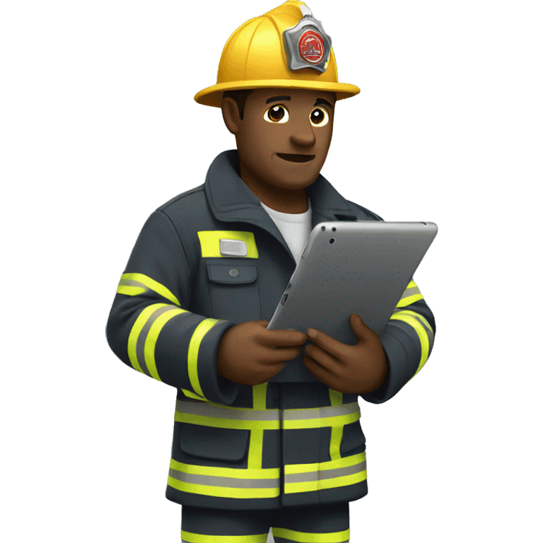 fireman standing looking at tablet emoji