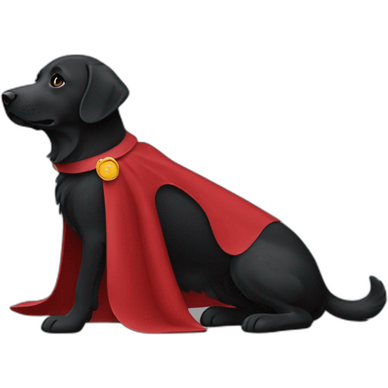 Un labrador noir qui vole avec une cape rouge emoji