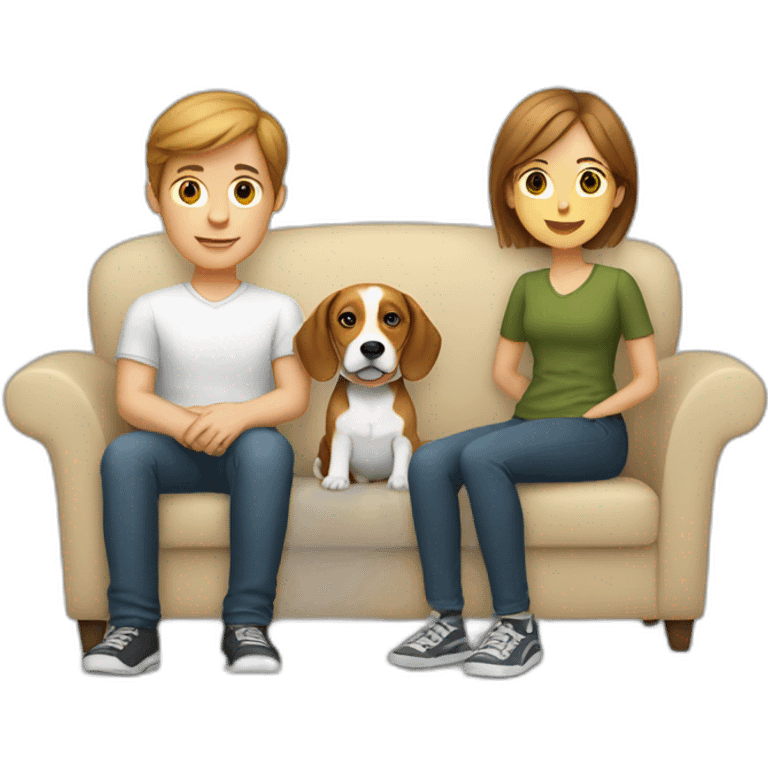 Brown hair White boy and girl with beagle Sit on couch emoji