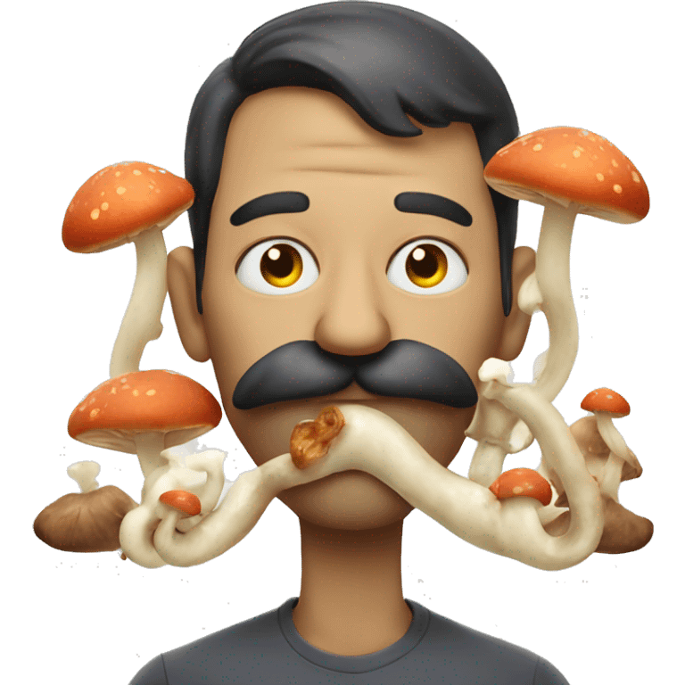 Man with big curled moustache eating disgusting mushrooms emoji