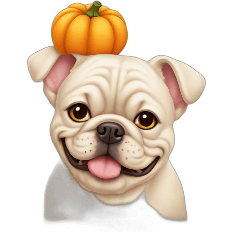 Bouledogue avec une citrouille emoji