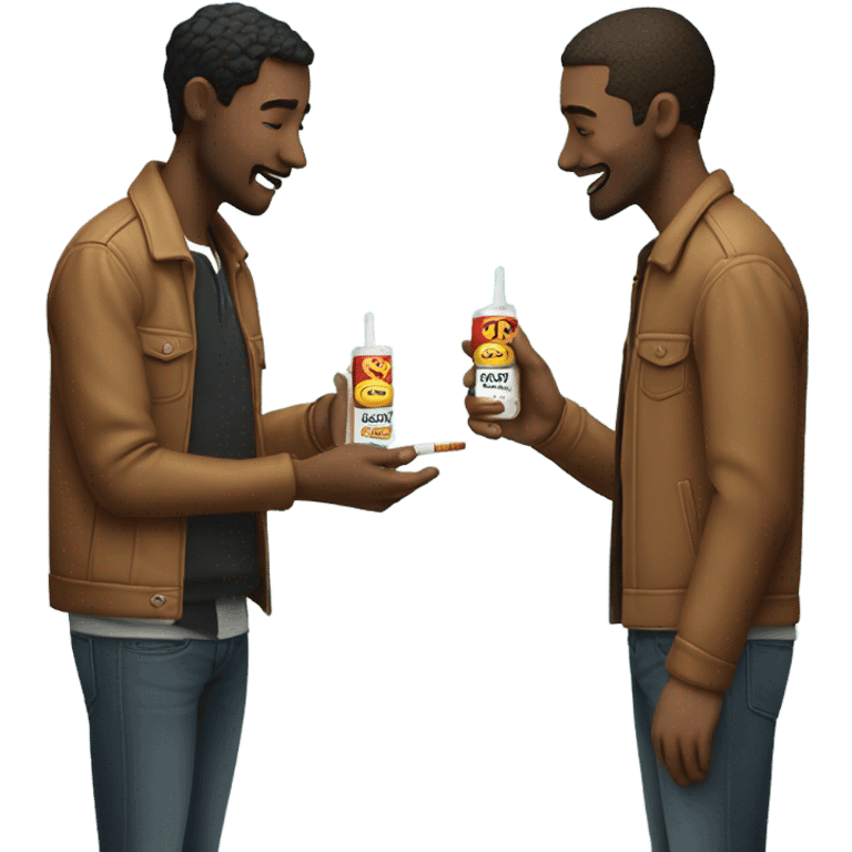 Two men sharing a nicotine pouch emoji