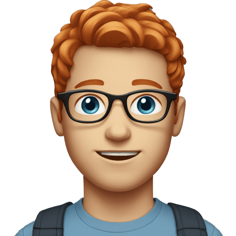 young guy with Redhead hair and blue eyes with round glasses emoji