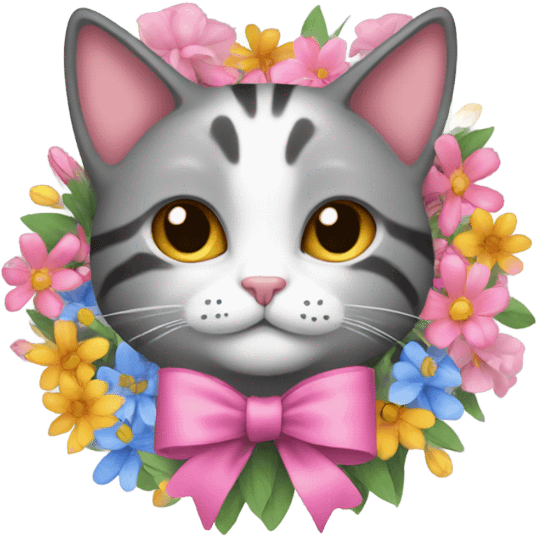 Cat pink bow flower  emoji