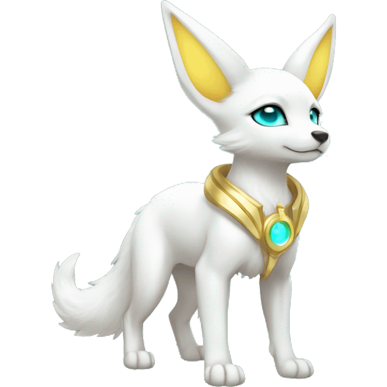 Shiny White Angelic Electric Albino Umbreon. cyan eyes and cyan markings. Golden Anubis-rings. full body emoji