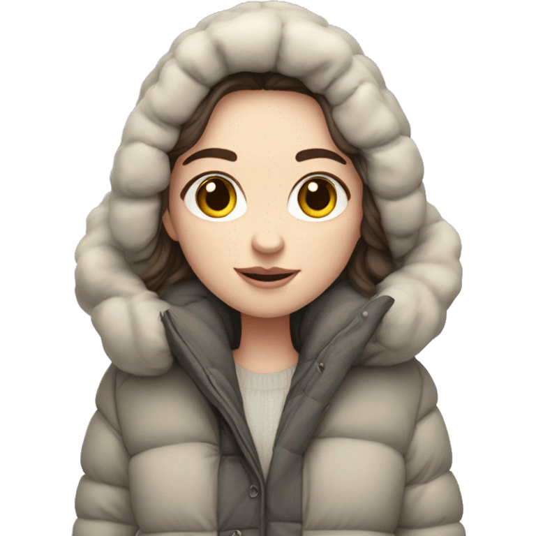 cute, pale skin, long haired brunette in an oversized puffer coat emoji