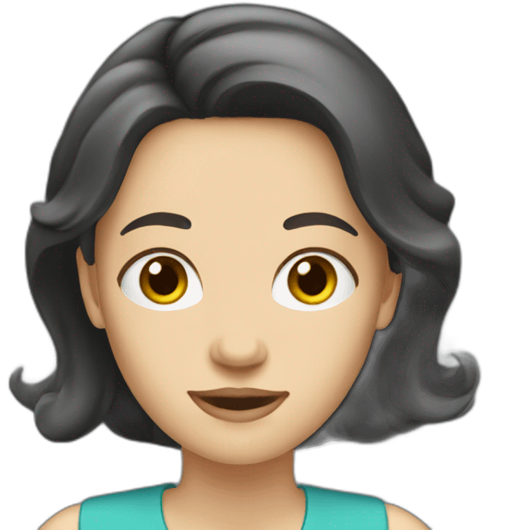 white woman dark hair presenting a slide emoji