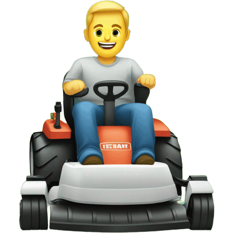 White male cutting grass ride on mower emoji