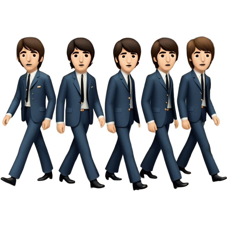 Cinematic Realistic The Beatles Abbey Road Scene Emoji, depicting the legendary band of four crossing the iconic zebra-striped street in their classic outfits, exuding effortless charisma and musical legacy. The scene is bathed in warm, nostalgic lighting with rich textures that capture the essence of 1960s rock history. emoji