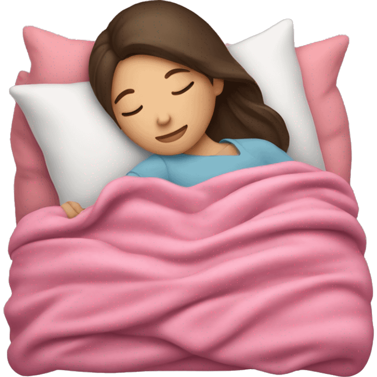 Brunette girl sleeping on side with pink blanket emoji