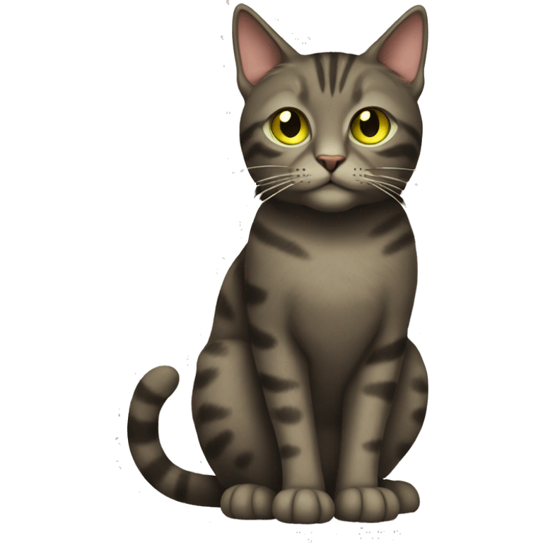 Dark tabby cat with greenish yellow eyes full body with fall leabes emoji