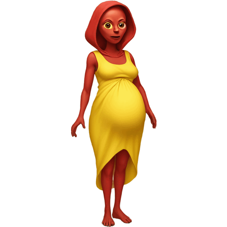 Pregnant red alien woman, full body in jellow  dress emoji