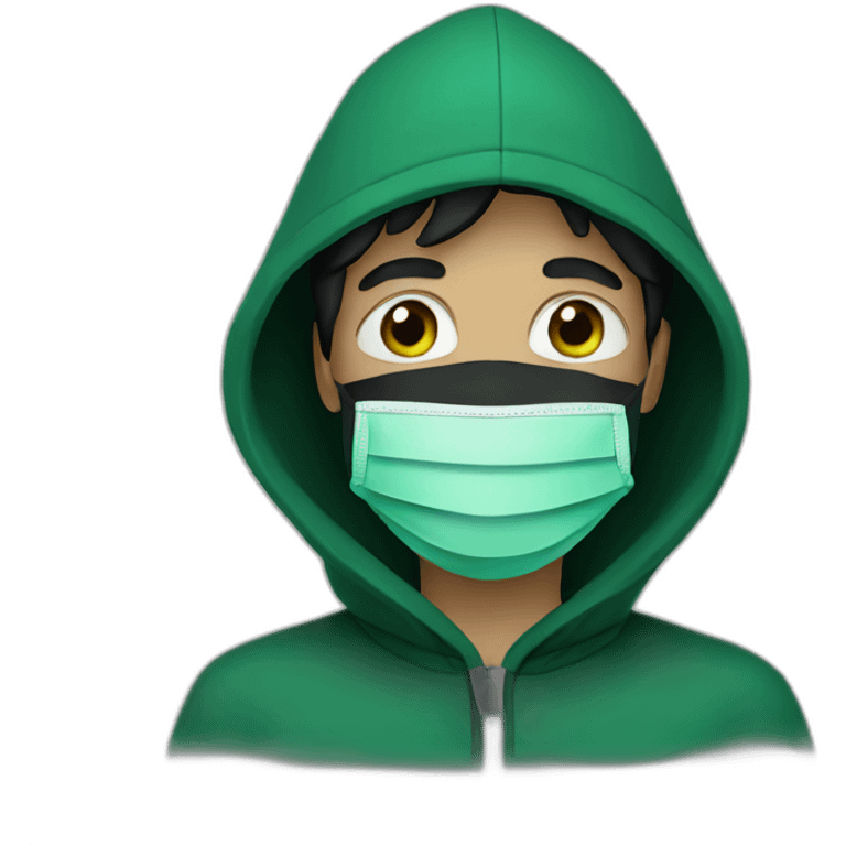 Man with green-medical-mask and black-hoody emoji