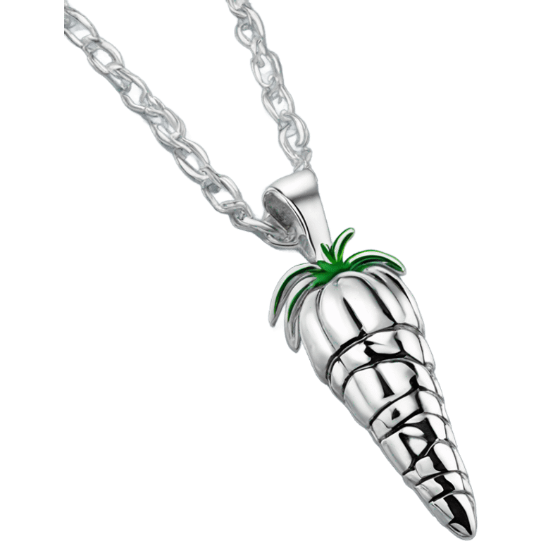 Realistic shiny metallic silver chain necklace with a metallic silver carrot pendant on the chain. emoji