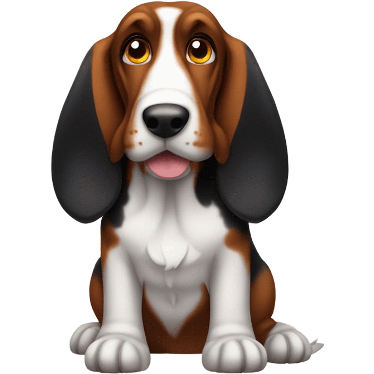 Black basset hound with dark orange stomach and ears with big ears and short legs emoji