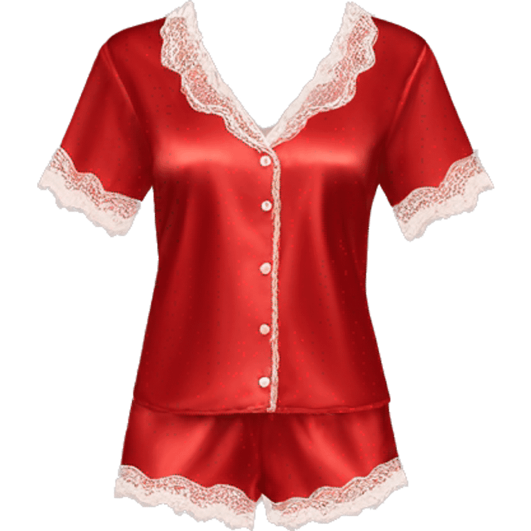 Red satin pajama top with lace trim  emoji