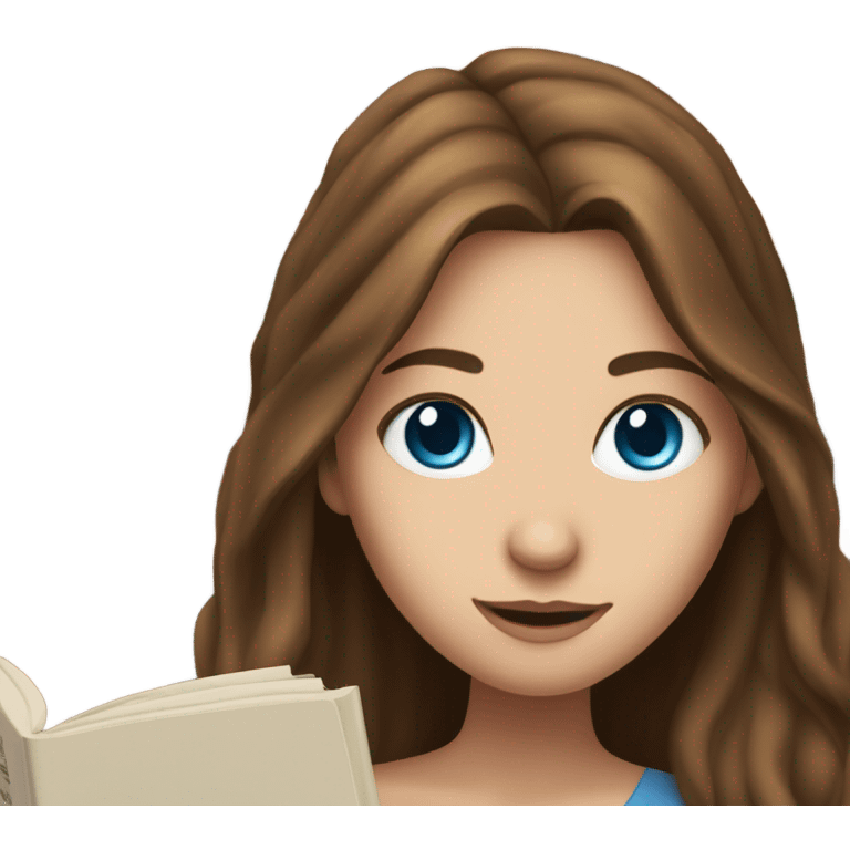 White girl, long brown hair, facial piercings, reading book, blue eyes emoji