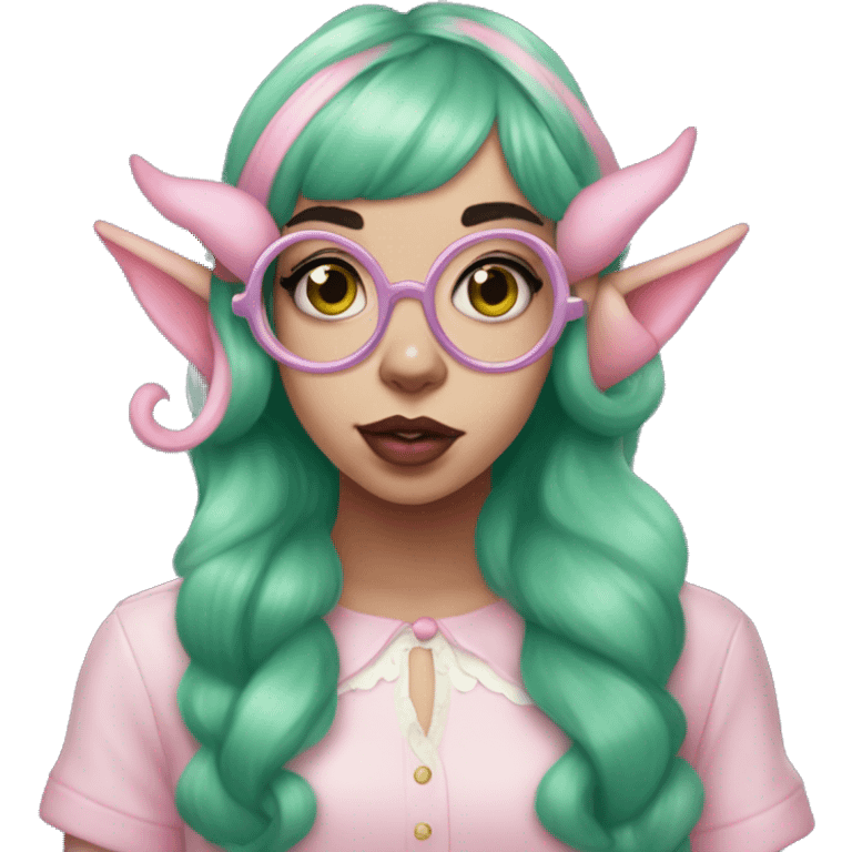 pink skin with four eyes girl with green hair and elf like ears Melanie Martinez Portals emoji