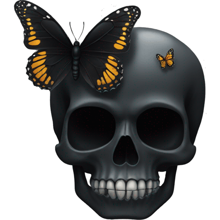 black skull with butterfly emoji