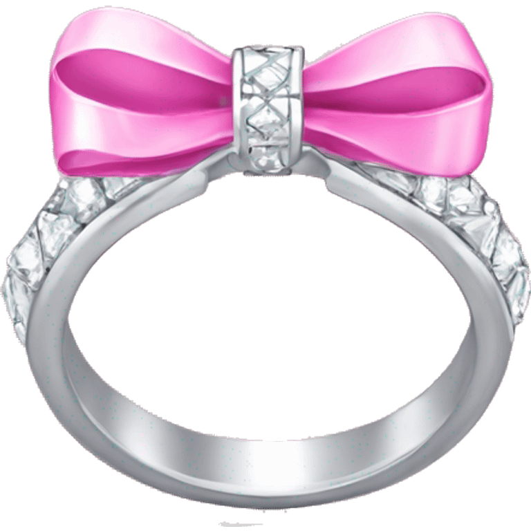 Silver diamond ring with a bow in pink  emoji