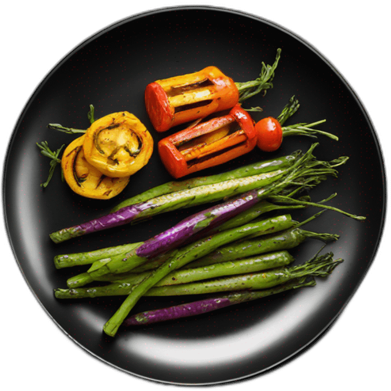 Grilled vegetables on black plate emoji