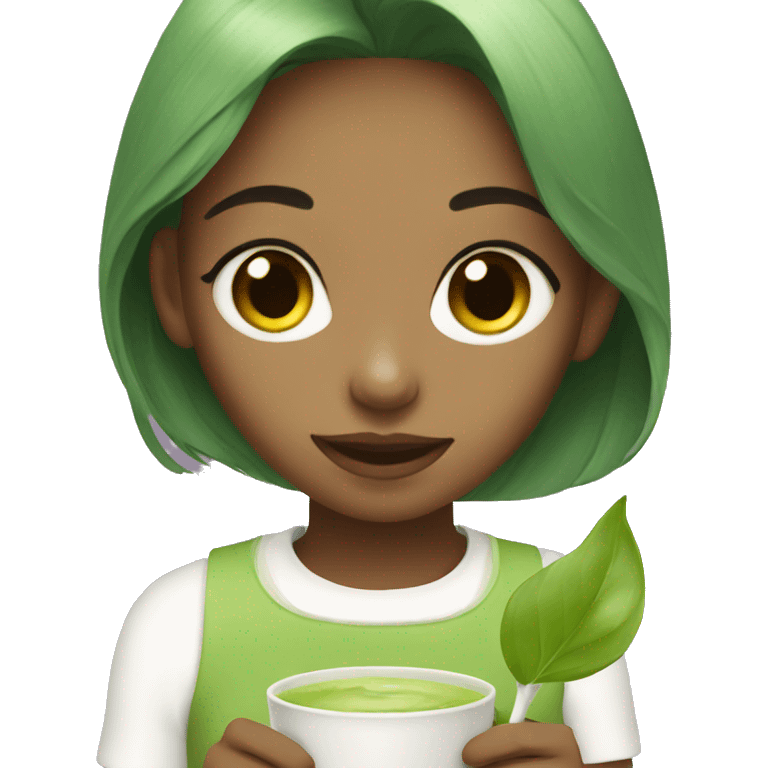 Girl with matcha emoji