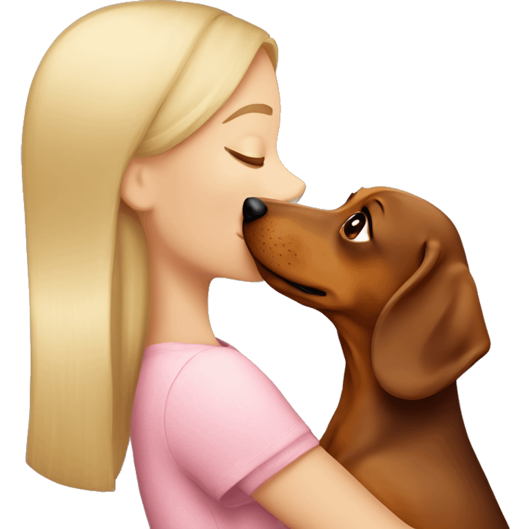 blonde girl kissing brown dachshund emoji