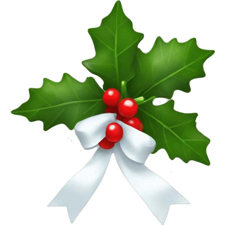 Mistletoe with holly berries with white ribbon emoji