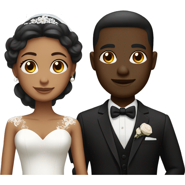 Light brown skin bride and dark skin groom in black suit emoji