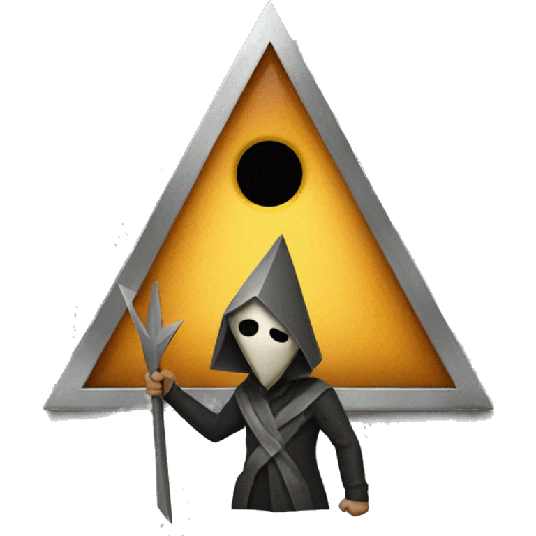 Guy with metal triangle pyramid head emoji