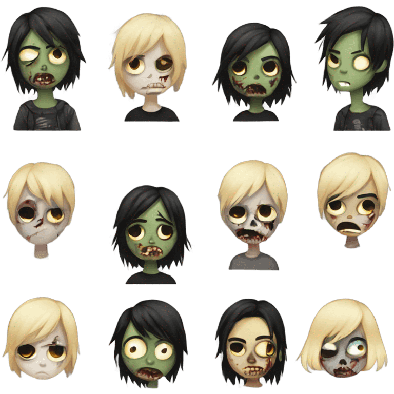 Boy, black hair, medium long, emo, blonde highlights, zombie emoji, creepy emoji