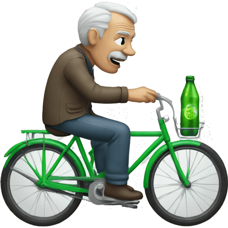 Old man drinking green soda on a bike in the city  emoji