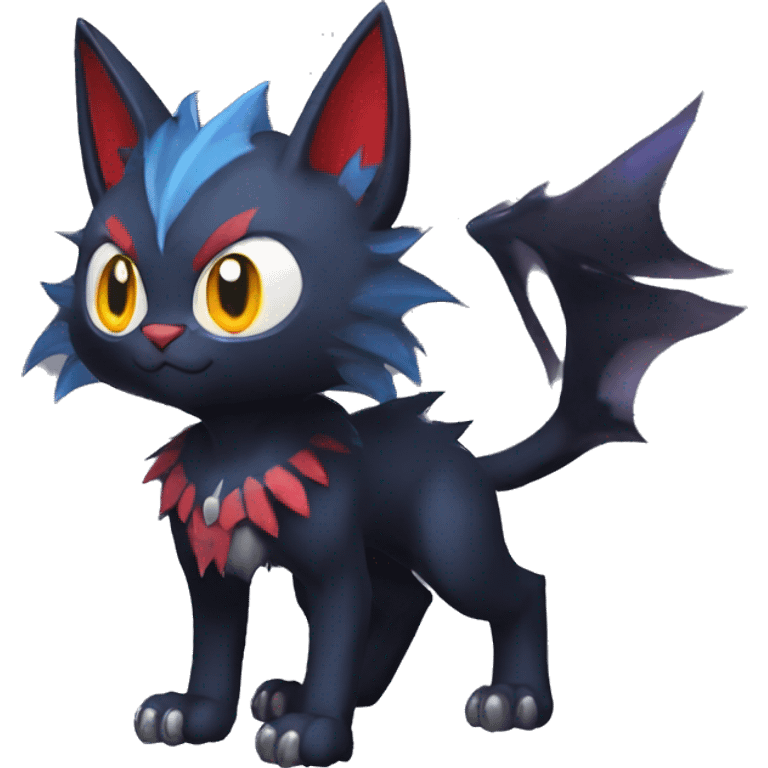   cool edgy beautiful fantasy anime-style dark animal vampiric Litten-Nargacuga-cat-hybrid Fakemon with big fangs and bat-ears full body emoji