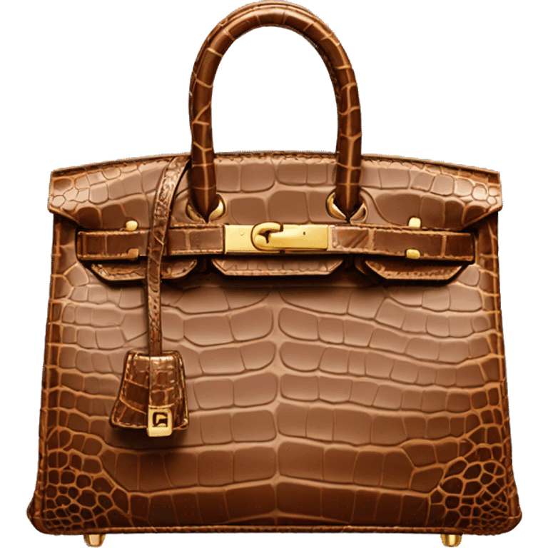 side view of a brown crocodile birkin with golden hardware  emoji