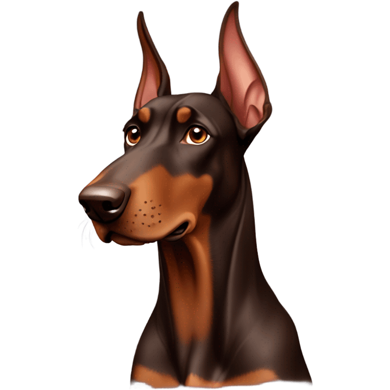 Chocolate and brown Doberman with long ears not cropped emoji