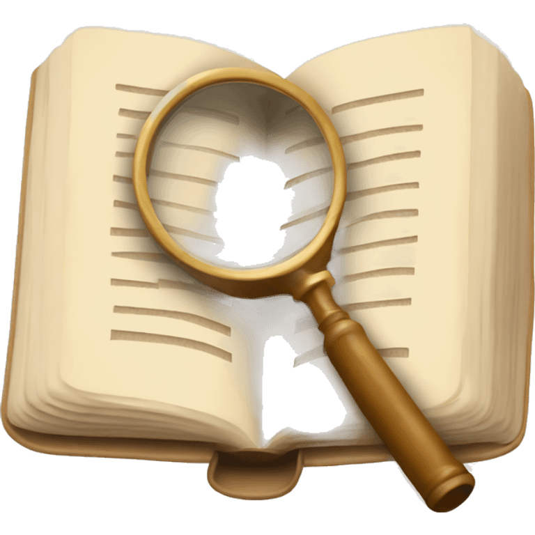 An open book in beige tones with a magnifying glass on it emoji