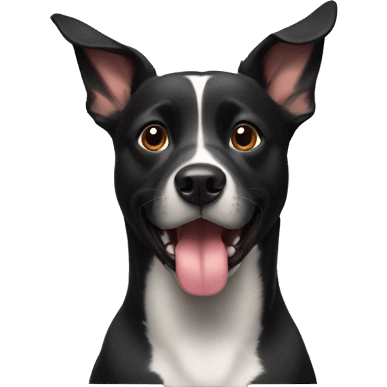 Black dog with ears up and tounge emoji